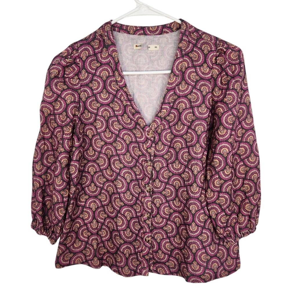 MARINE LAYER Colette Double Cloth‎ Blouse Top Fan Block XS Cottagecore Farmhouse